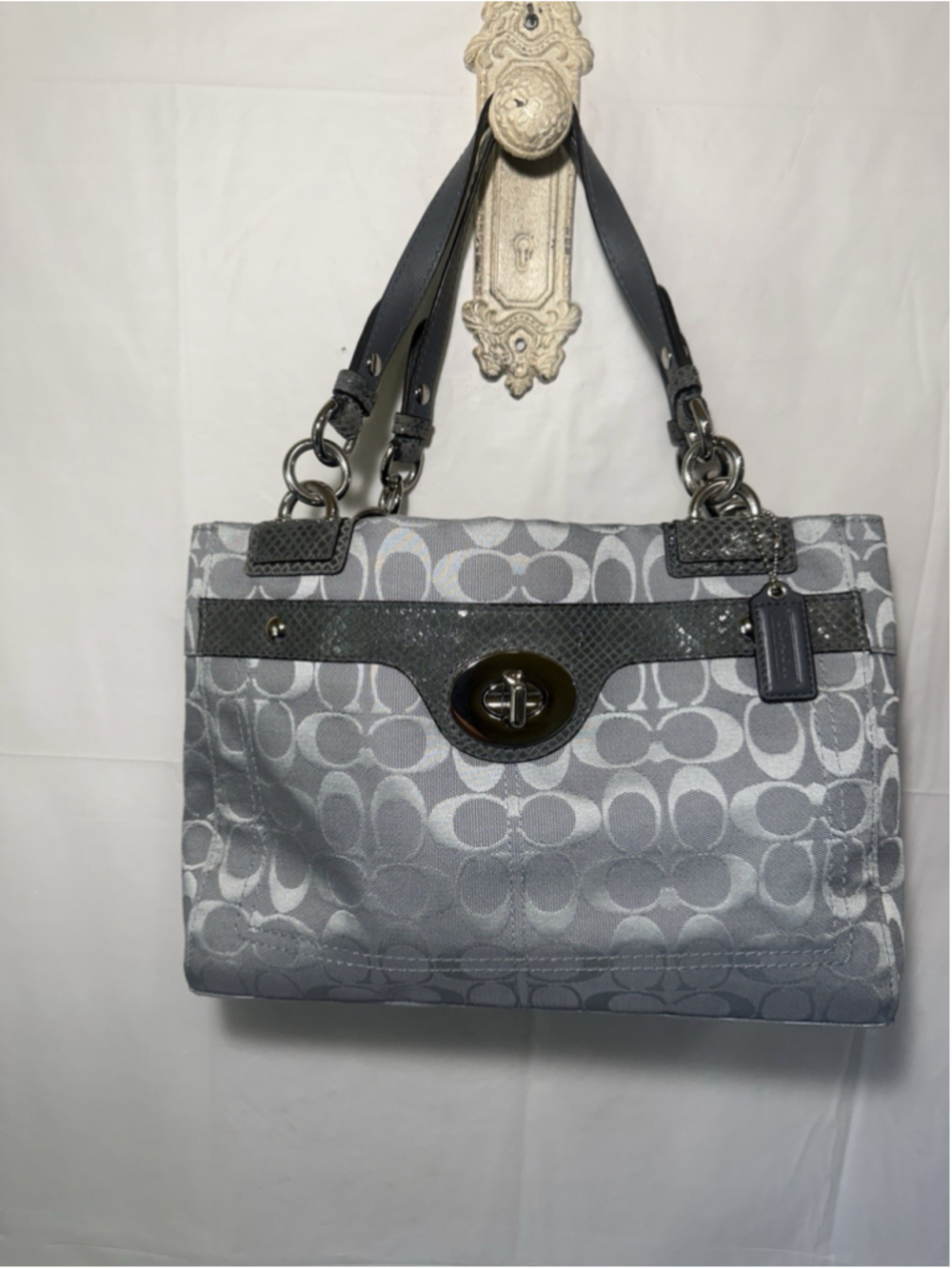 VINTAGE Coach F16540 Penelope Signature Carryall Satchel GRAY Y2K